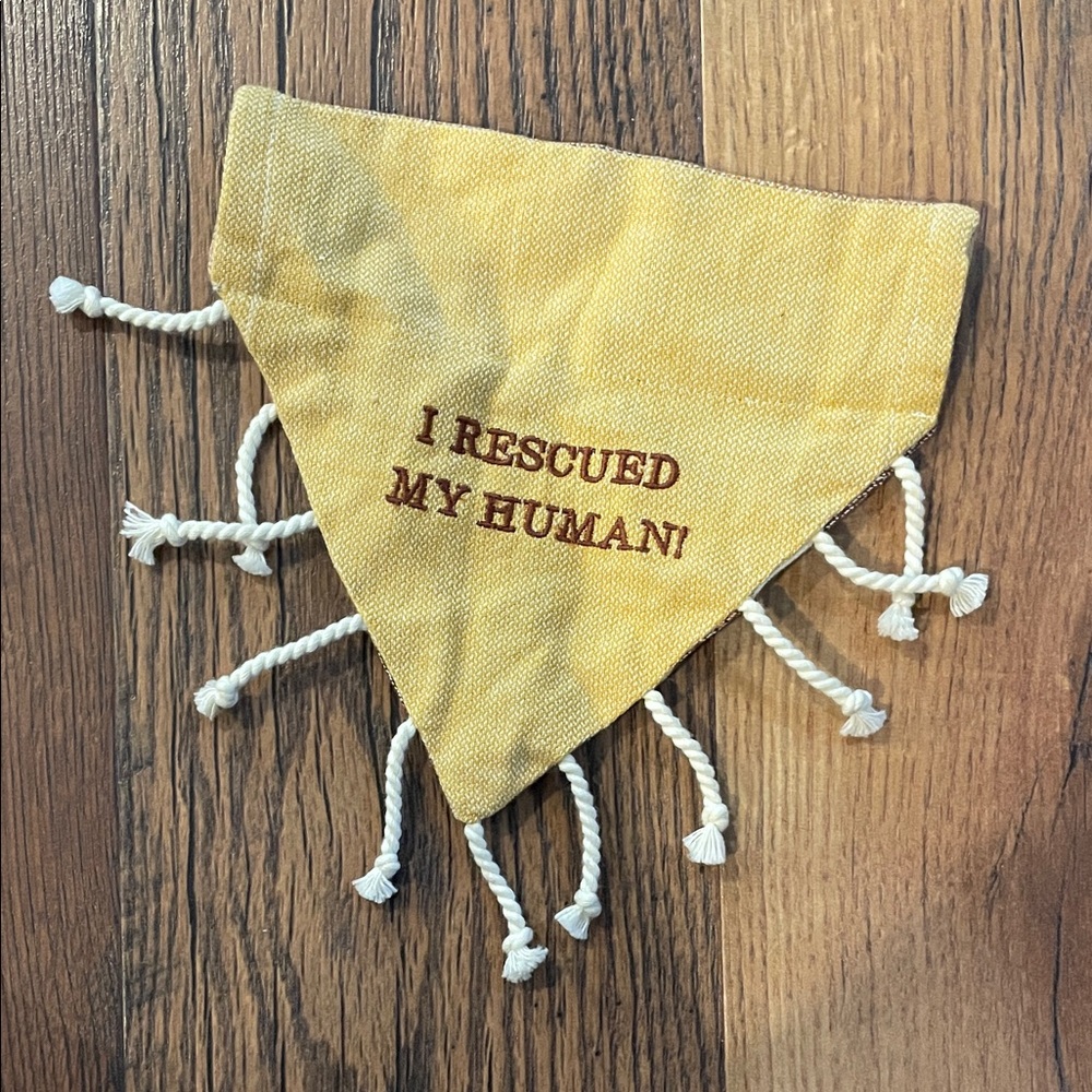 Yellow Dog Bandana with 'I Rescued My Human!'
